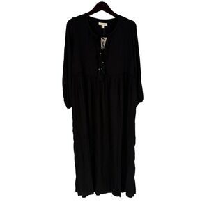 Aveology Enchant Black Lace Up Tassel Maxi‎ Dress Womens 14 Boho Festival